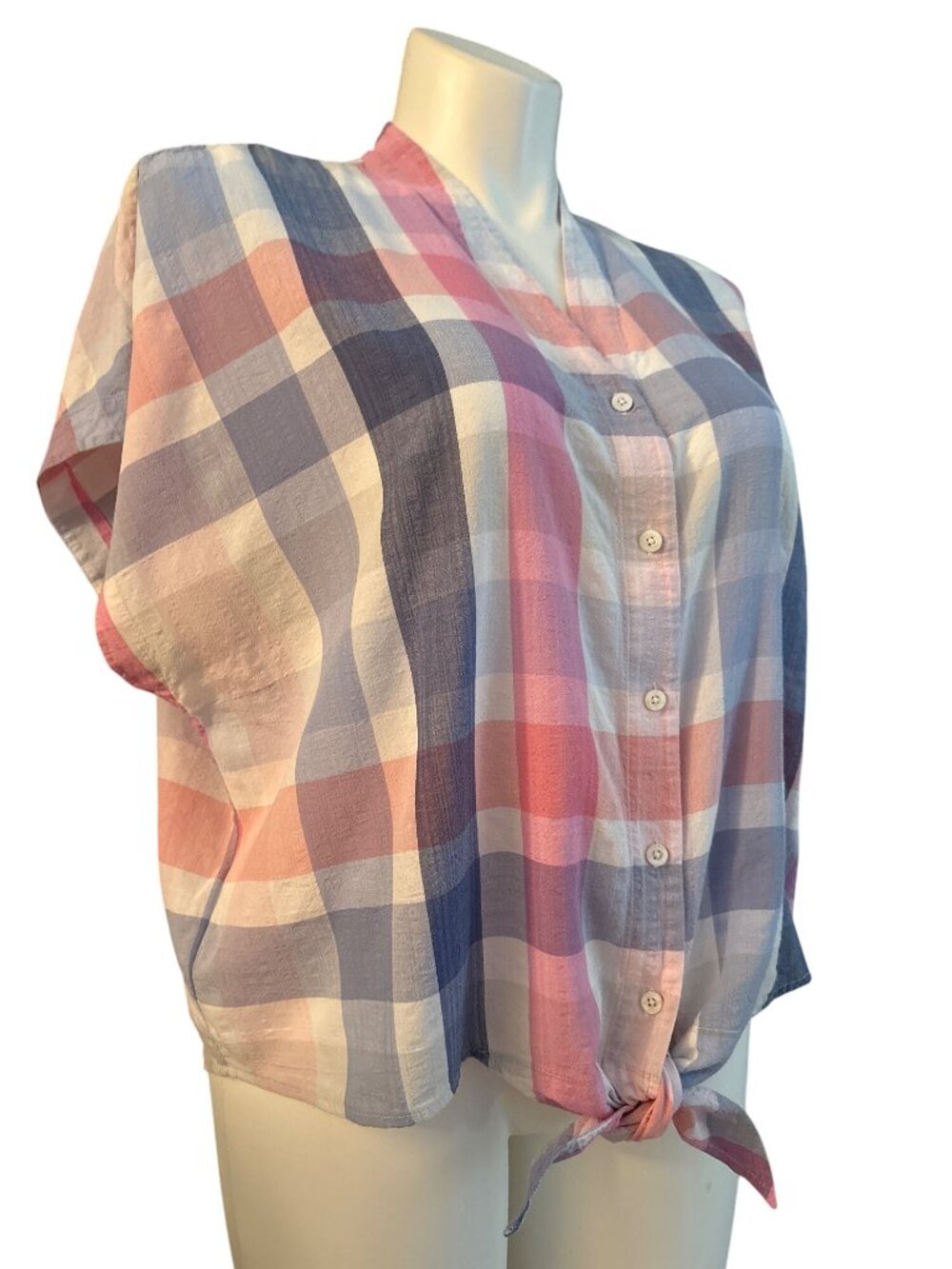 Tommy Bahama Women's Multicolor Padma Plaid Tie Front Top, Infinity Sky Size XL - Picture 4 of 10